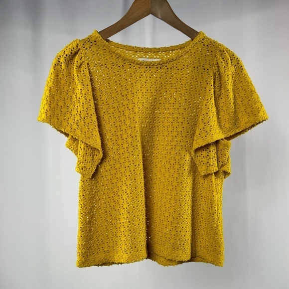 Madewell Texture & Thread Eyelet Flutter-Sleeve Top in Yellow Size Small - Picture 4 of 8
